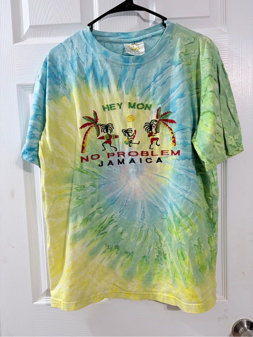 Vintage Jamaica Hey Mon No Problem Embroidered Tie Dye T-Shirt